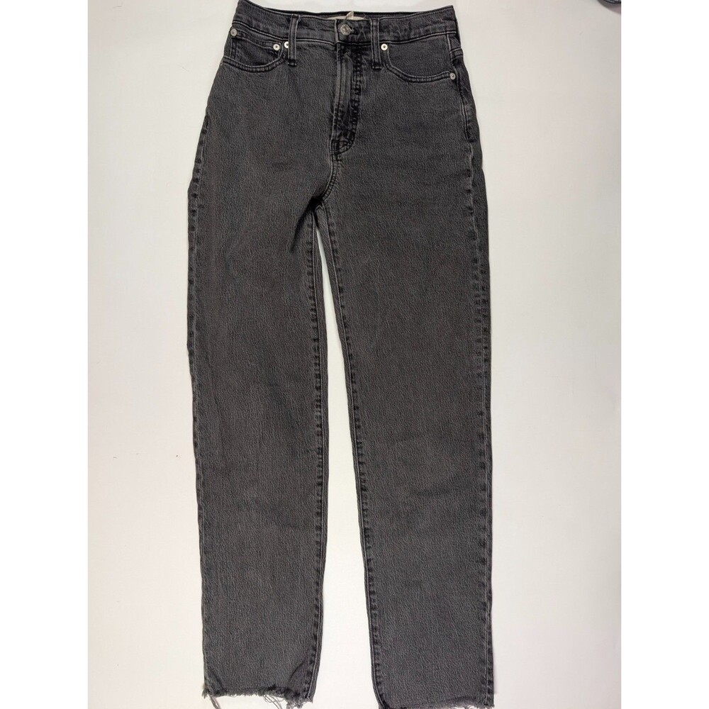 Madewell Perfect Vintage Straight Jeans Womens 24 Black Wash Raw Hem